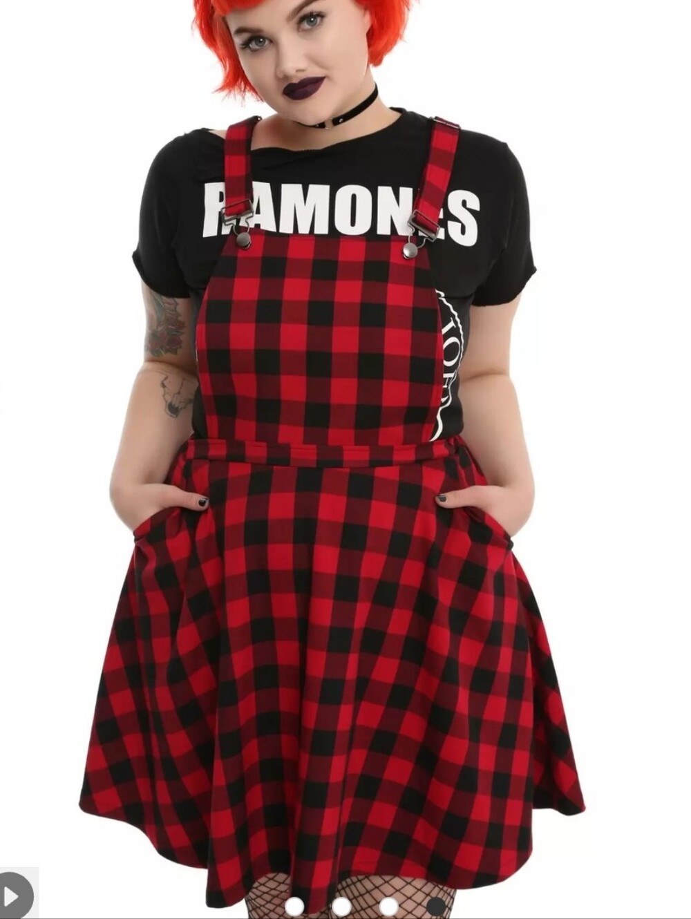NWT Hot Topic Plaid Overall Dress Pocket Red Black Buffalo Check Plus Size 22 3X
